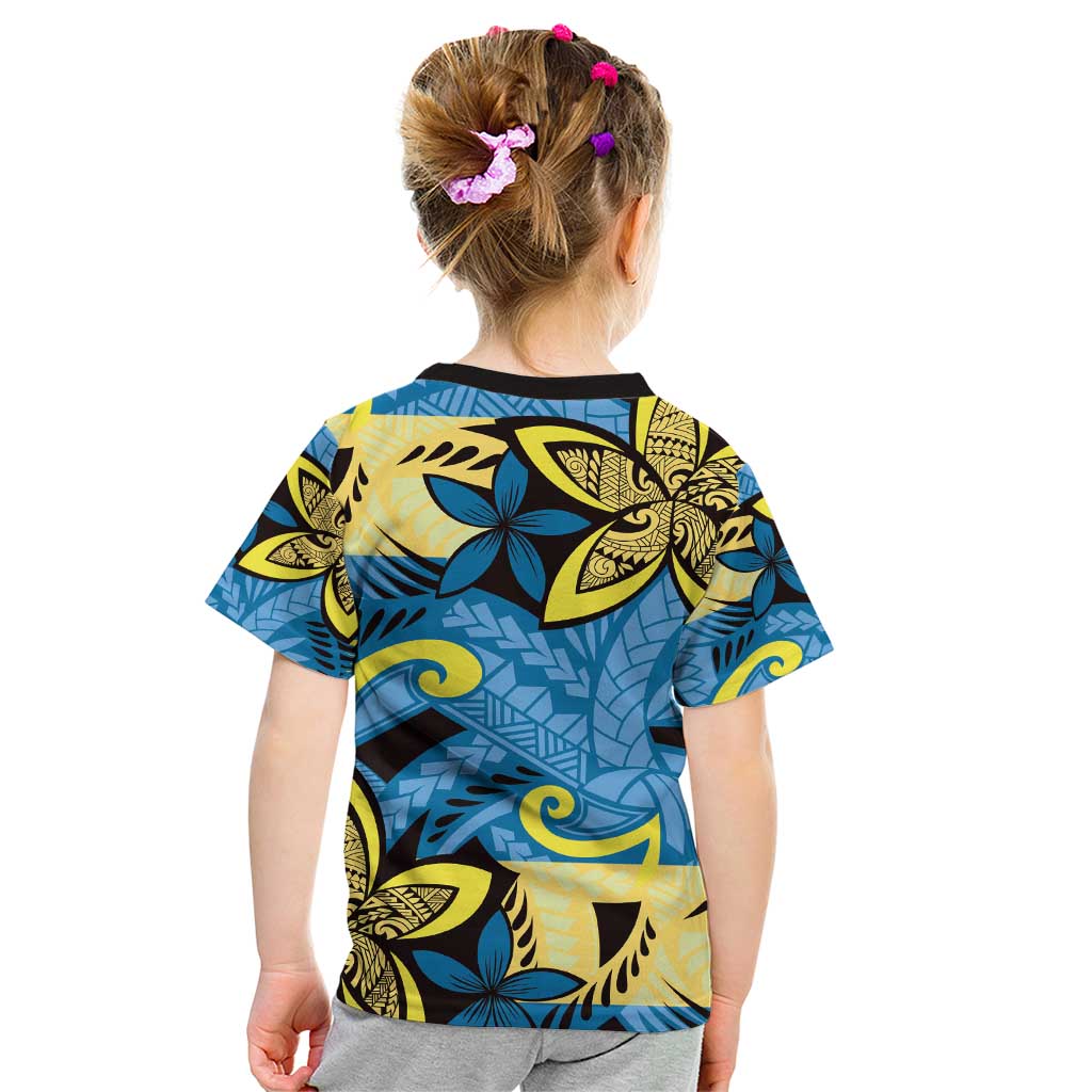 Plumeria Polynesian Pattern Kid T Shirt Unique Fantasy Blue Yellow LT01 - Polynesian Pride
