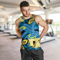Plumeria Polynesian Pattern Men Tank Top Unique Fantasy Blue Yellow