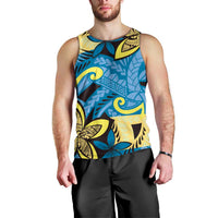 Plumeria Polynesian Pattern Men Tank Top Unique Fantasy Blue Yellow