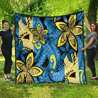 Plumeria Polynesian Pattern Quilt Unique Fantasy Blue Yellow