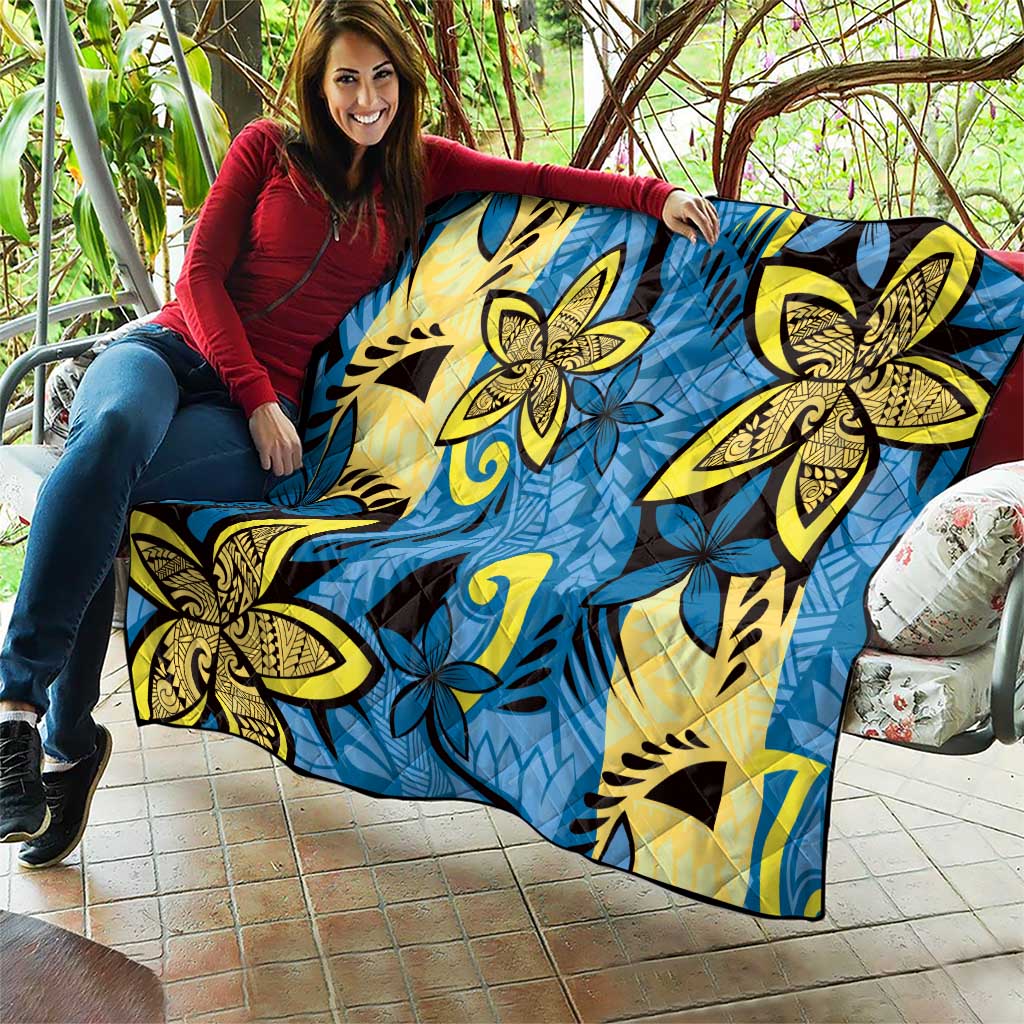 Plumeria Polynesian Pattern Quilt Unique Fantasy Blue Yellow