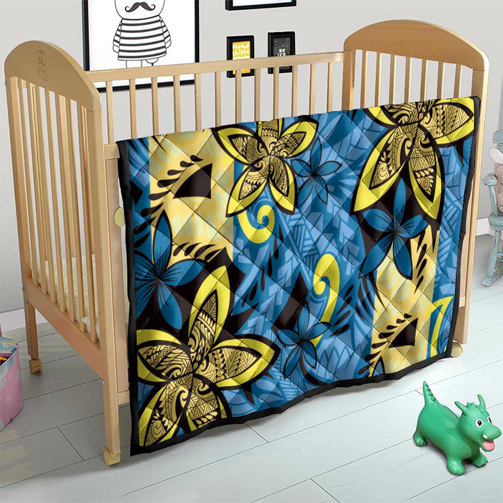 Plumeria Polynesian Pattern Quilt Unique Fantasy Blue Yellow