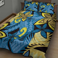 Plumeria Polynesian Pattern Quilt Bed Set Unique Fantasy Blue Yellow