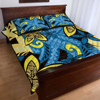 Plumeria Polynesian Pattern Quilt Bed Set Unique Fantasy Blue Yellow