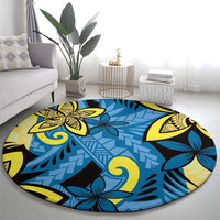 Plumeria Polynesian Pattern Round Carpet Unique Fantasy Blue Yellow