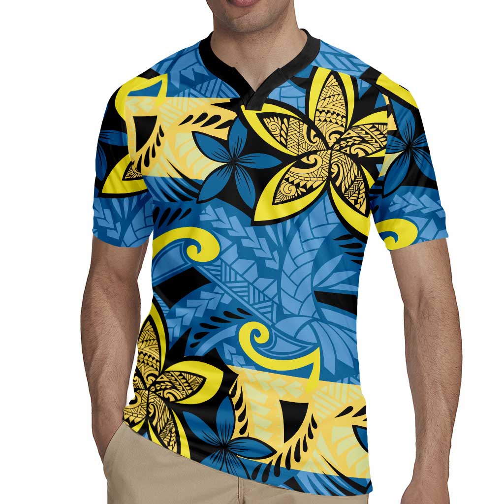 Plumeria Polynesian Pattern Rugby Jersey Unique Fantasy Blue Yellow