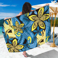 Plumeria Polynesian Pattern Sarong Unique Fantasy Blue Yellow