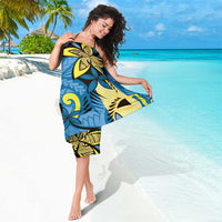 Plumeria Polynesian Pattern Sarong Unique Fantasy Blue Yellow