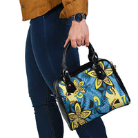 Plumeria Polynesian Pattern Shoulder Handbag Unique Fantasy Blue Yellow