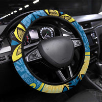 Plumeria Polynesian Pattern Steering Wheel Cover Unique Fantasy Blue Yellow