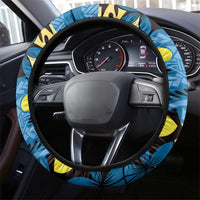 Plumeria Polynesian Pattern Steering Wheel Cover Unique Fantasy Blue Yellow