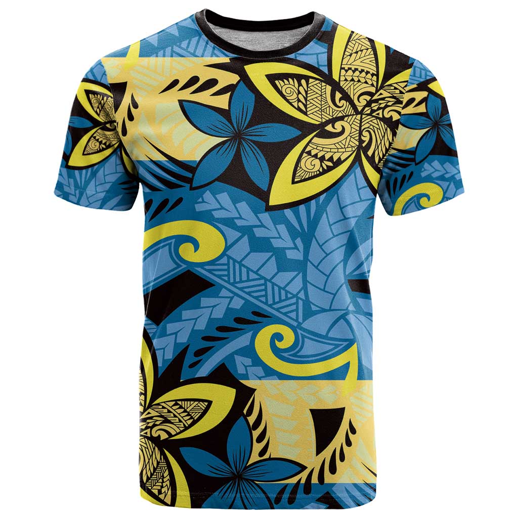 Plumeria Polynesian Pattern T Shirt Unique Fantasy Blue Yellow