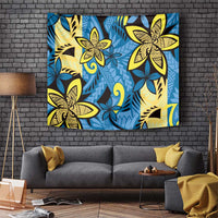 Plumeria Polynesian Pattern Tapestry Unique Fantasy Blue Yellow