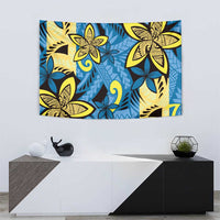 Plumeria Polynesian Pattern Tapestry Unique Fantasy Blue Yellow