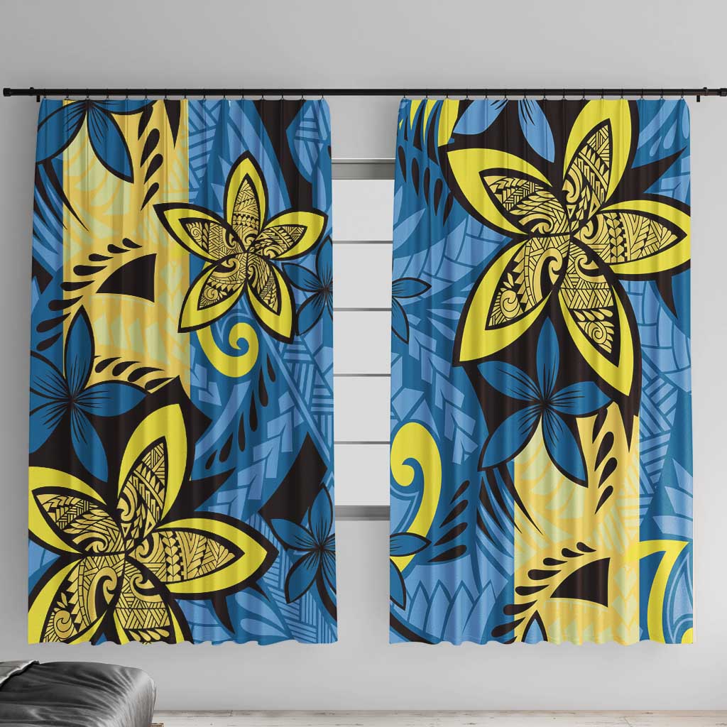 Plumeria Polynesian Pattern Window Curtain Unique Fantasy Blue Yellow