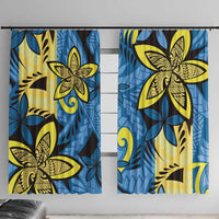 Plumeria Polynesian Pattern Window Curtain Unique Fantasy Blue Yellow