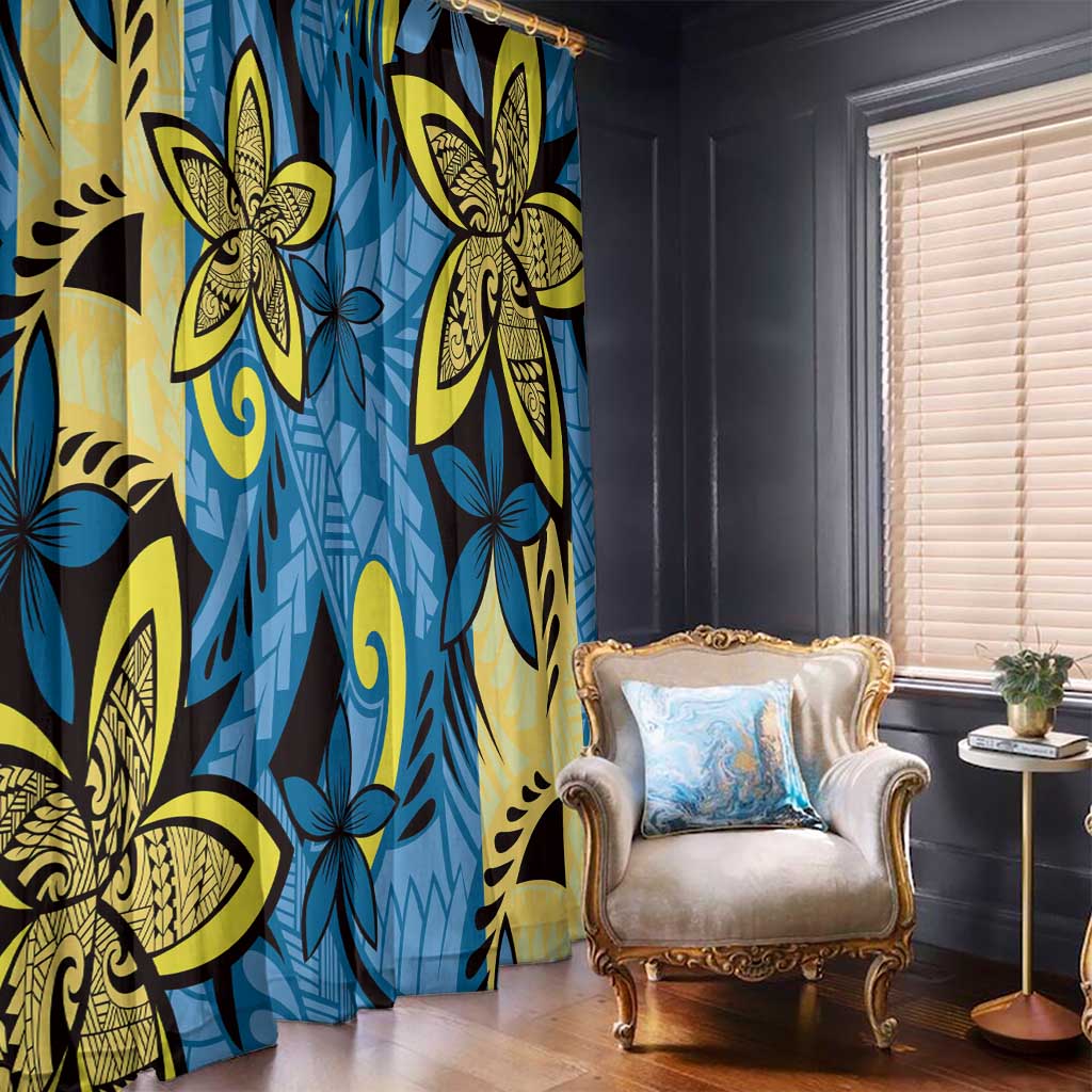 Plumeria Polynesian Pattern Window Curtain Unique Fantasy Blue Yellow