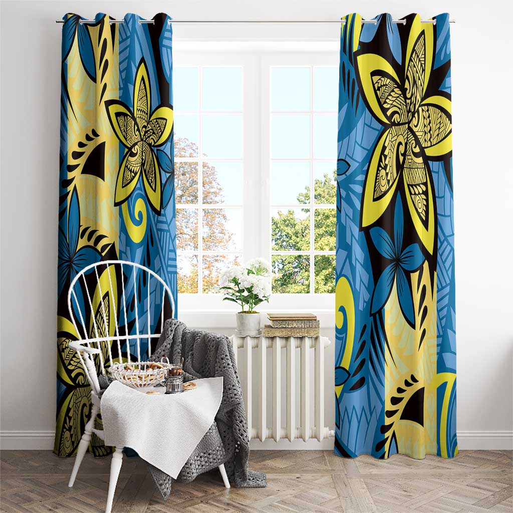 Plumeria Polynesian Pattern Window Curtain Unique Fantasy Blue Yellow