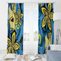 Plumeria Polynesian Pattern Window Curtain Unique Fantasy Blue Yellow