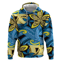 Plumeria Polynesian Pattern Zip Hoodie Unique Fantasy Blue Yellow