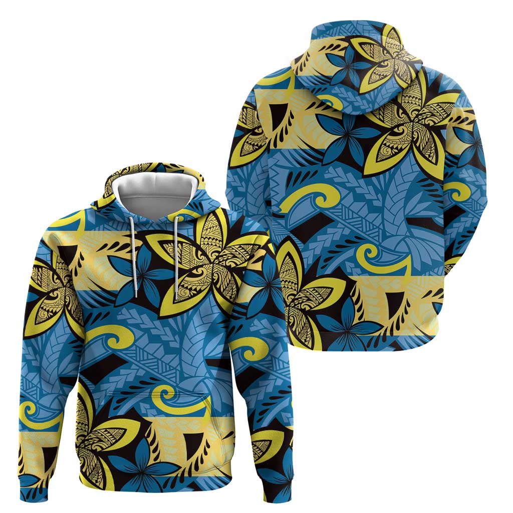 Plumeria Polynesian Pattern Zip Hoodie Unique Fantasy Blue Yellow