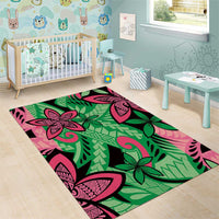 Plumeria Polynesian Pattern Area Rug Unique Fantasy Green Pink