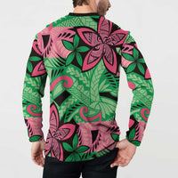 Plumeria Polynesian Pattern Button Sweatshirt Unique Fantasy Green Pink