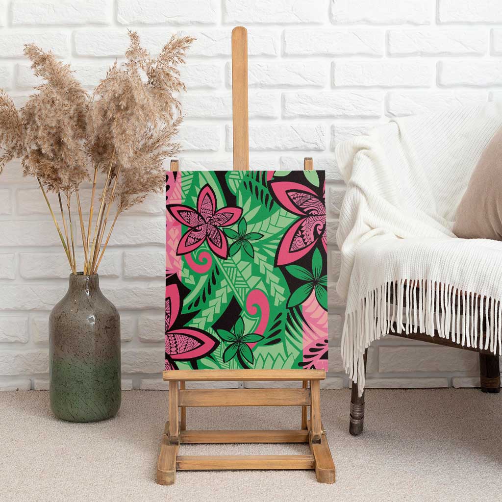 Plumeria Polynesian Pattern Canvas Wall Art Unique Fantasy Green Pink