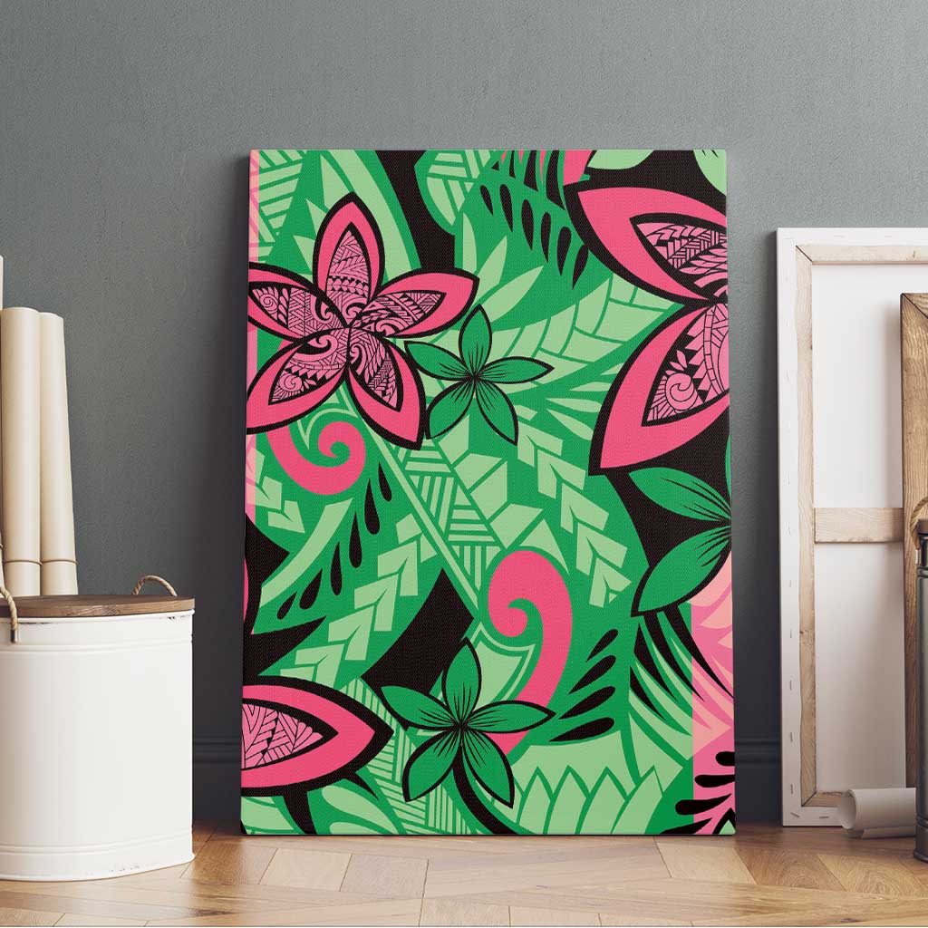 Plumeria Polynesian Pattern Canvas Wall Art Unique Fantasy Green Pink