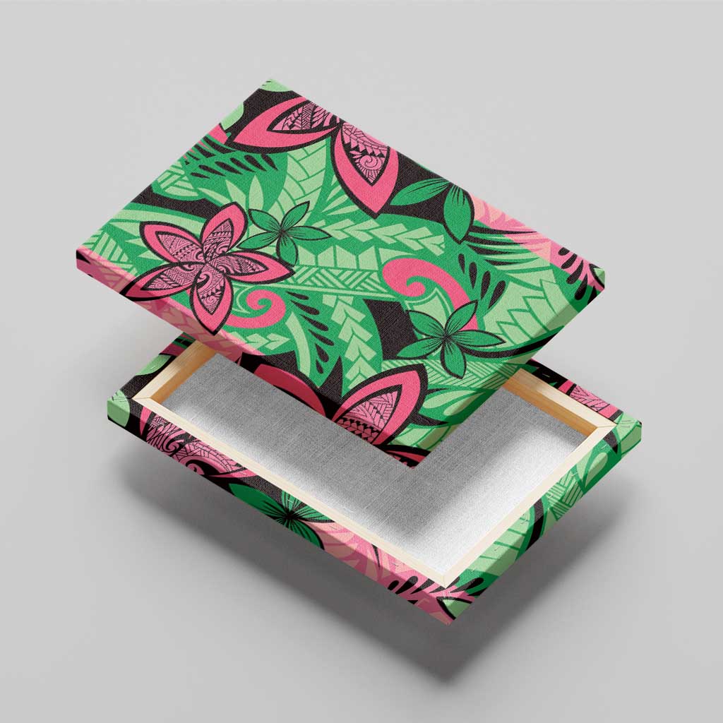 Plumeria Polynesian Pattern Canvas Wall Art Unique Fantasy Green Pink