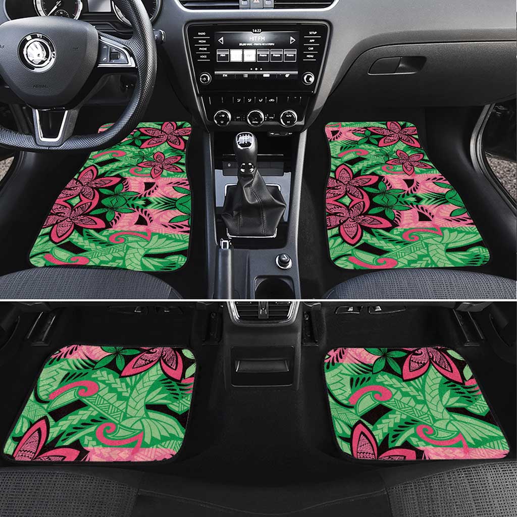 Plumeria Polynesian Pattern Car Mats Unique Fantasy Green Pink