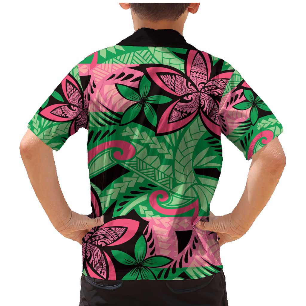 Plumeria Polynesian Pattern Family Matching Mermaid Dress and Hawaiian Shirt Unique Fantasy Green Pink