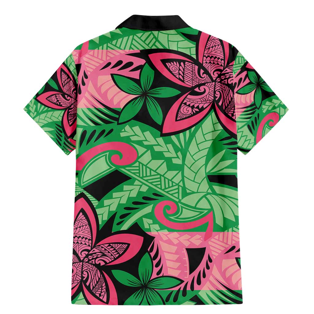 Plumeria Polynesian Pattern Family Matching Mermaid Dress and Hawaiian Shirt Unique Fantasy Green Pink