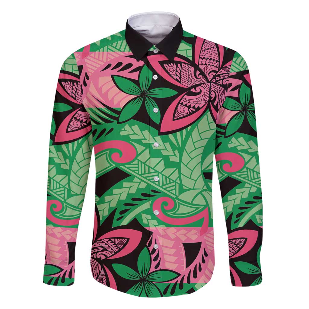 Plumeria Polynesian Pattern Family Matching Mermaid Dress and Hawaiian Shirt Unique Fantasy Green Pink