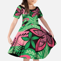 Plumeria Polynesian Pattern Family Matching Off The Shoulder Long Sleeve Dress and Hawaiian Shirt Unique Fantasy Green Pink