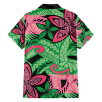 Plumeria Polynesian Pattern Family Matching Off The Shoulder Long Sleeve Dress and Hawaiian Shirt Unique Fantasy Green Pink