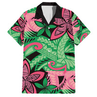 Plumeria Polynesian Pattern Family Matching Puletasi and Hawaiian Shirt Unique Fantasy Green Pink