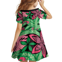 Plumeria Polynesian Pattern Family Matching Short Sleeve Bodycon Dress and Hawaiian Shirt Unique Fantasy Green Pink