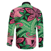 Plumeria Polynesian Pattern Family Matching Short Sleeve Bodycon Dress and Hawaiian Shirt Unique Fantasy Green Pink