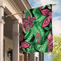Plumeria Polynesian Pattern Garden Flag Unique Fantasy Green Pink
