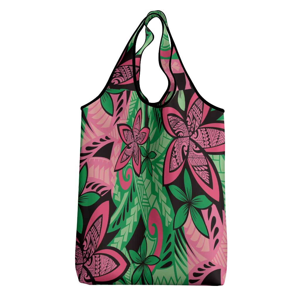 Plumeria Polynesian Pattern Grocery Bag Unique Fantasy Green Pink LT01 - Polynesian Pride