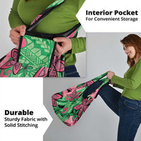 Plumeria Polynesian Pattern Grocery Bag Unique Fantasy Green Pink LT01 - Polynesian Pride