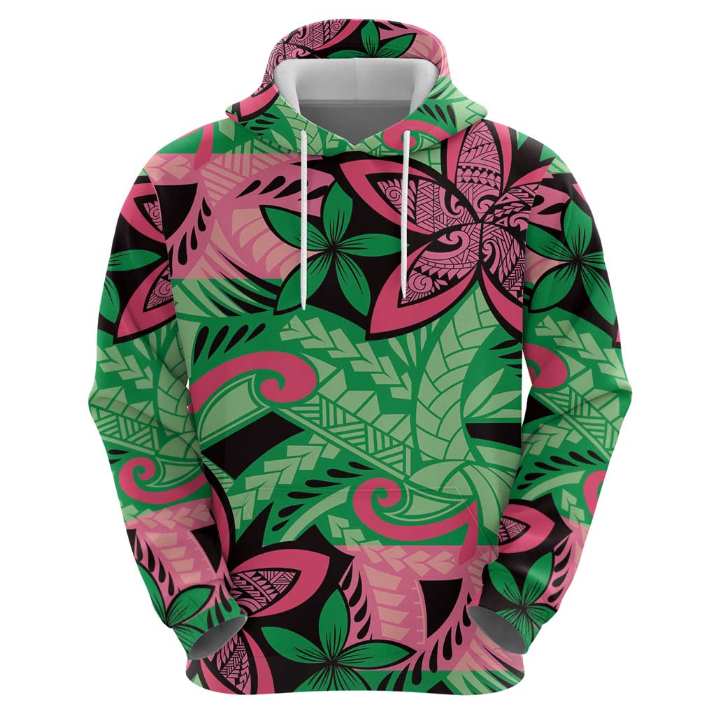Plumeria Polynesian Pattern Hoodie Unique Fantasy Green Pink