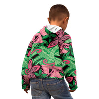 Plumeria Polynesian Pattern Kid Hoodie Unique Fantasy Green Pink LT01 - Polynesian Pride