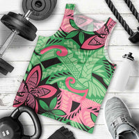 Plumeria Polynesian Pattern Men Tank Top Unique Fantasy Green Pink