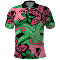 Plumeria Polynesian Pattern Polo Shirt Unique Fantasy Green Pink LT01 Green - Polynesian Pride