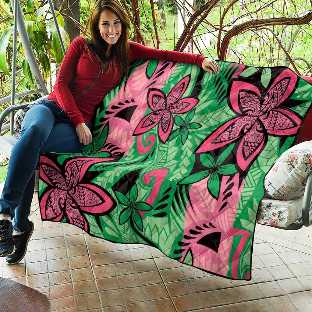 Plumeria Polynesian Pattern Quilt Unique Fantasy Green Pink