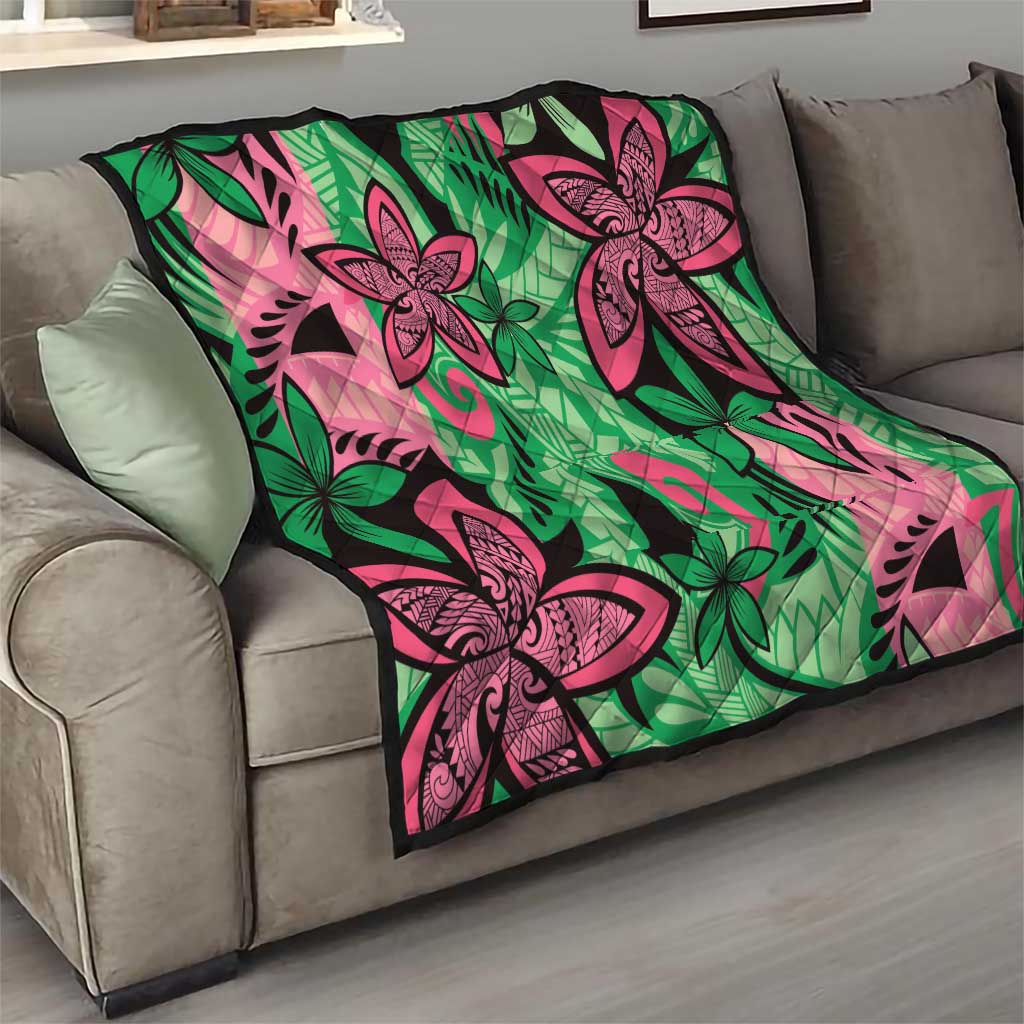 Plumeria Polynesian Pattern Quilt Unique Fantasy Green Pink
