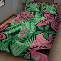 Plumeria Polynesian Pattern Quilt Bed Set Unique Fantasy Green Pink
