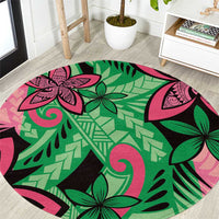 Plumeria Polynesian Pattern Round Carpet Unique Fantasy Green Pink
